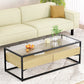 Ilion Coffee Table 2 Drawers Glass Tabletop - Pine