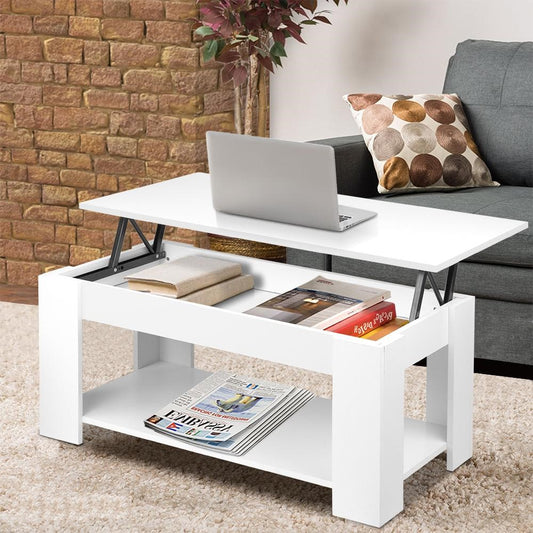 Lift Up Top Mechanical Coffee Table - White