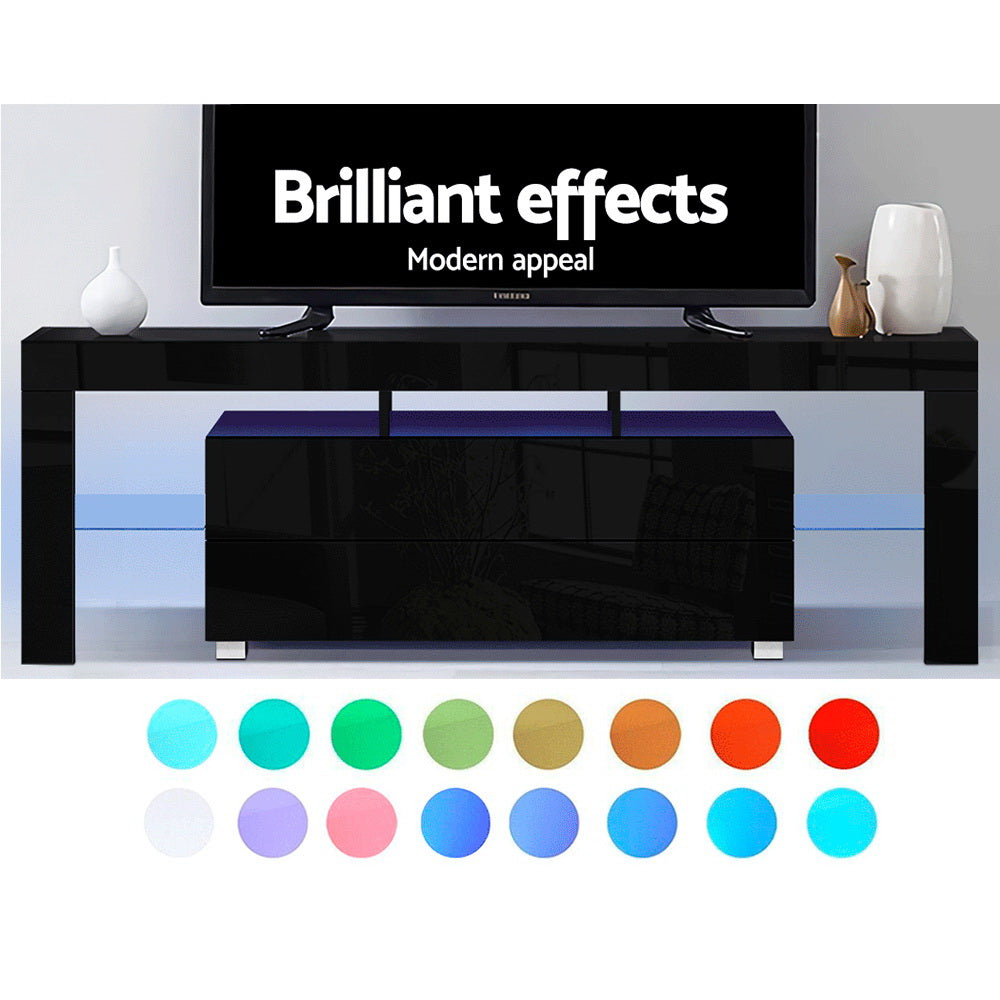 Erica 160cm TV Cabinet Entertainment Unit Stand RGB LED Gloss Furniture - Black