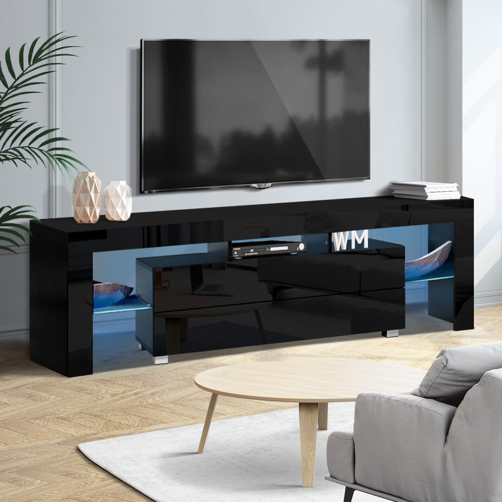 Erica 160cm TV Cabinet Entertainment Unit Stand RGB LED Gloss Furniture - Black