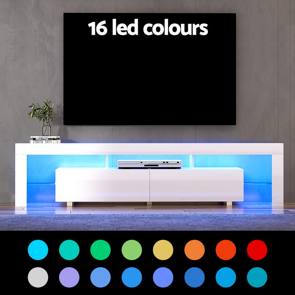 Erica 200cm TV Cabinet Entertainment Unit Stand RGB LED Gloss Furniture - White