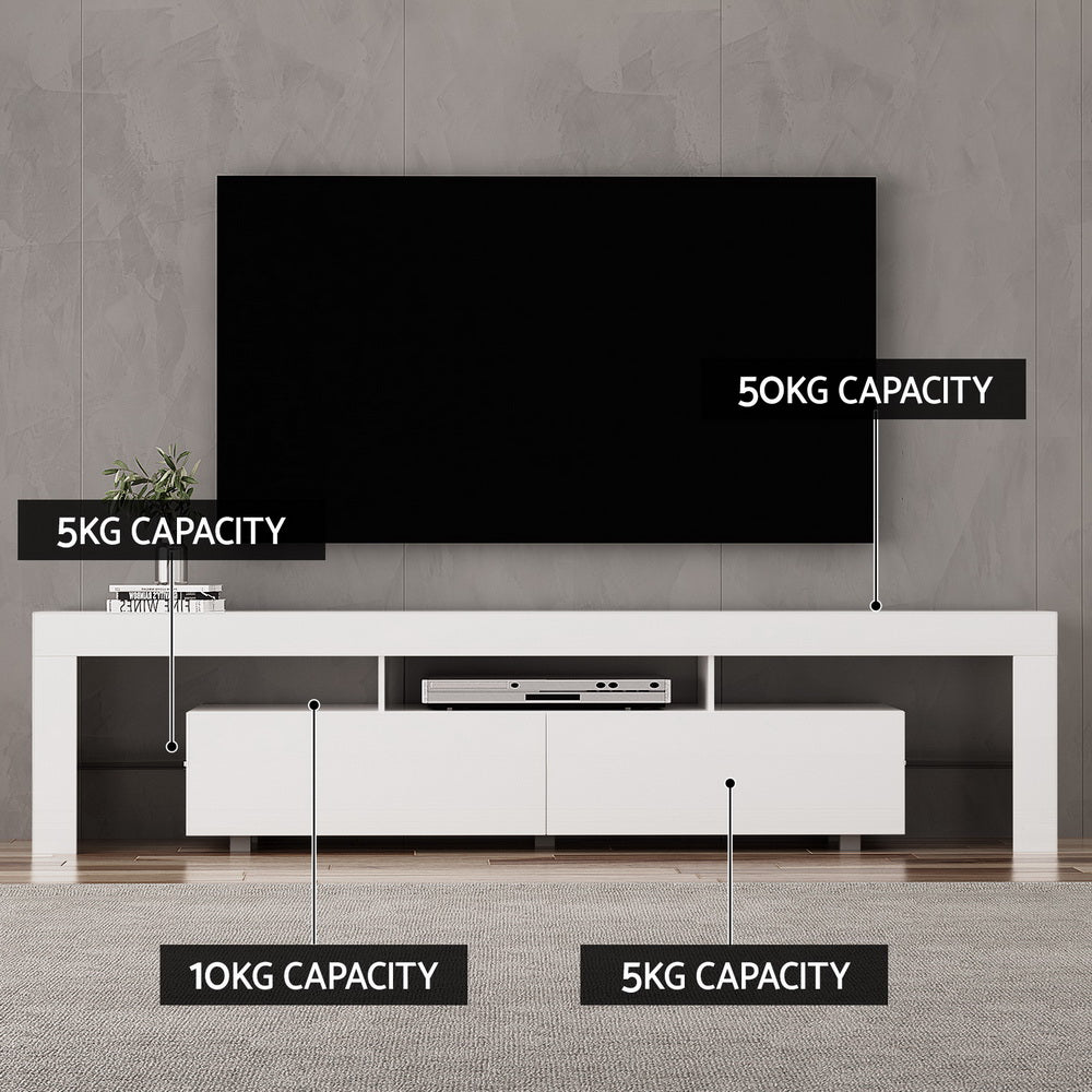 Erica 200cm TV Cabinet Entertainment Unit Stand RGB LED Gloss Furniture - White