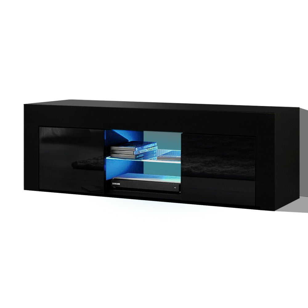 Morten 130cm TV Cabinet Entertainment Unit Stand RGB LED Gloss Furniture - Black