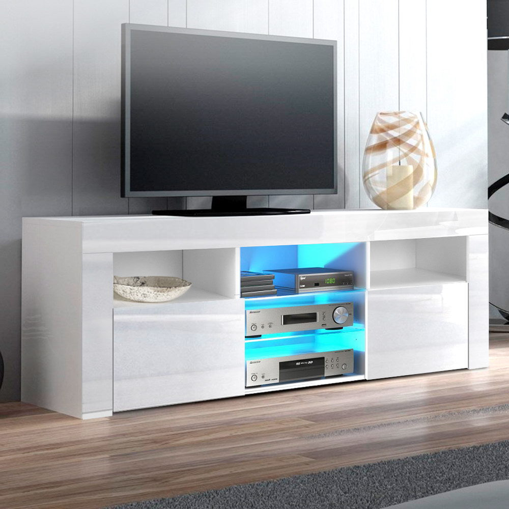 Dahlia 145cm TV Cabinet Entertainment Unit Stand RGB LED Gloss Furniture - White