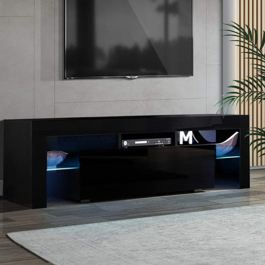 Espen 130cm TV Cabinet Entertainment Unit Stand RGB LED Gloss Furniture - Black