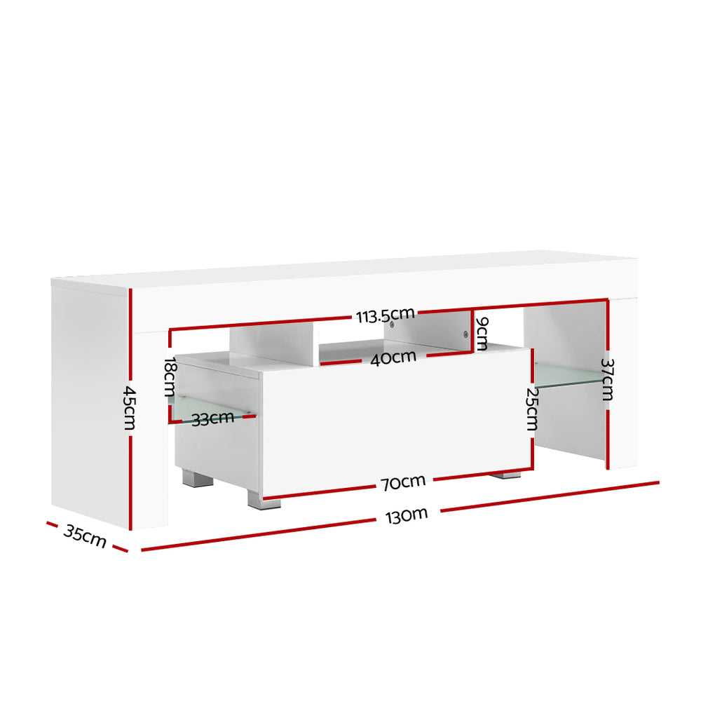 Espen 130cm TV Cabinet Entertainment Unit Stand RGB LED Gloss Furniture - White