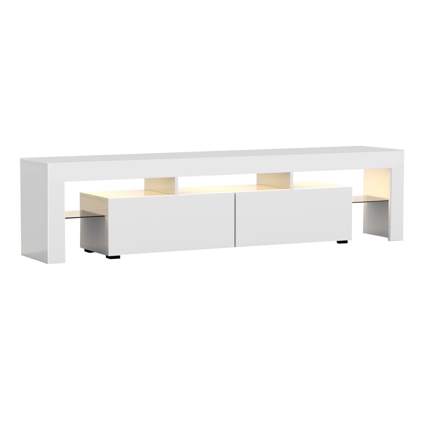 Denby 189cm RGB LED TV Stand Cabinet Entertainment Unit Gloss Furniture Drawers Tempered Glass Shelf - White