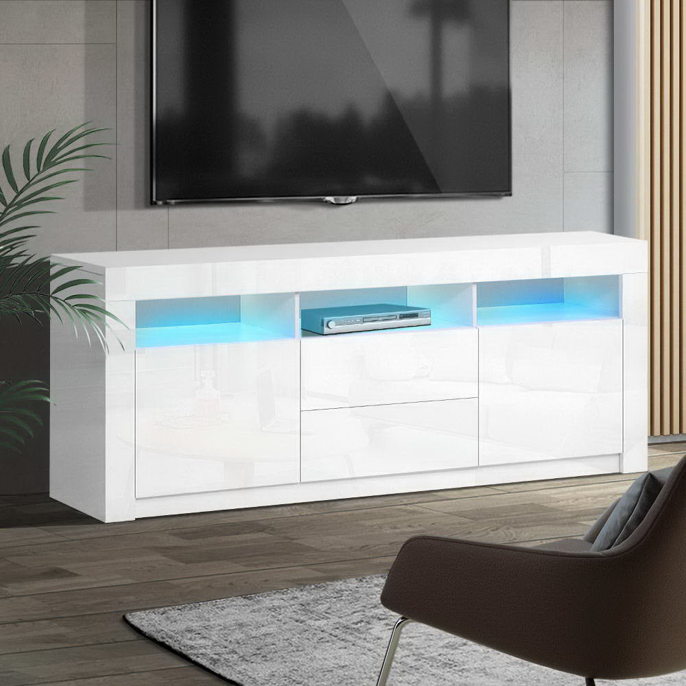 Kolby 160cm TV Cabinet Entertainment Unit Stand RGB LED Gloss Drawers - White