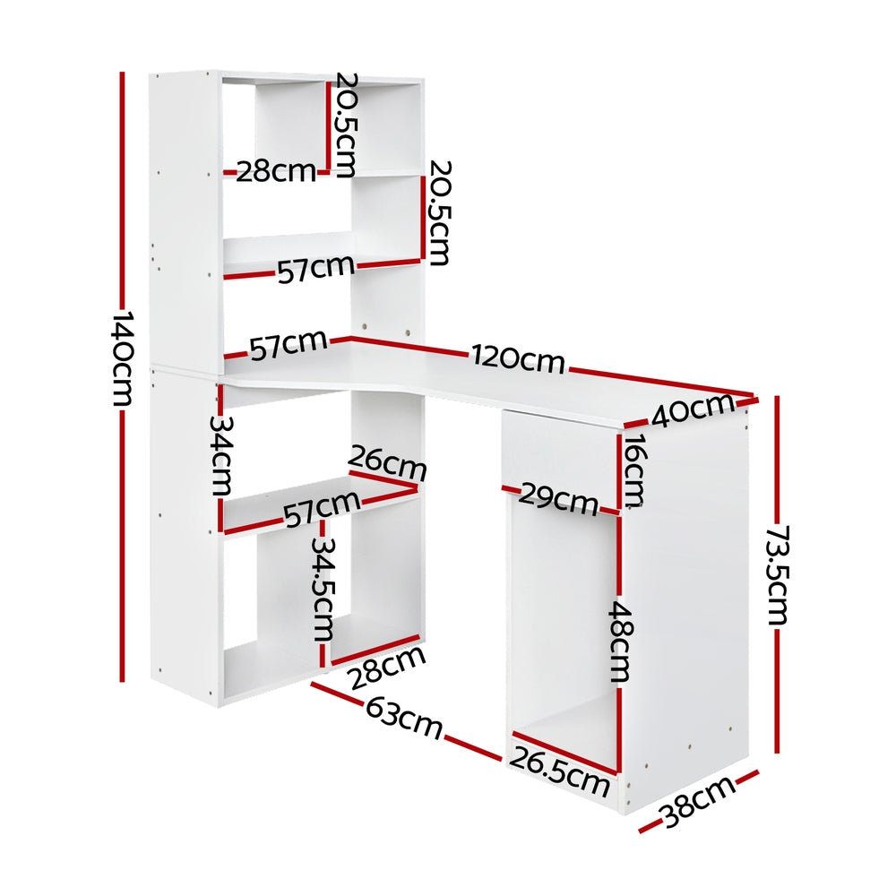 Artiss Computer Desk Bookshelf Drawer Cabinet White 120cm