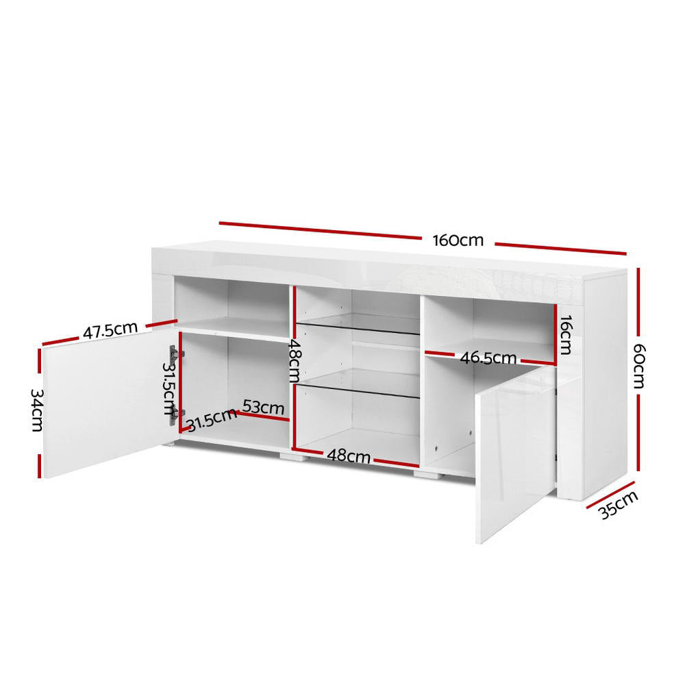 Hanns 160cm TV Cabinet Entertainment Unit Stand RGB LED Gloss Furniture - White