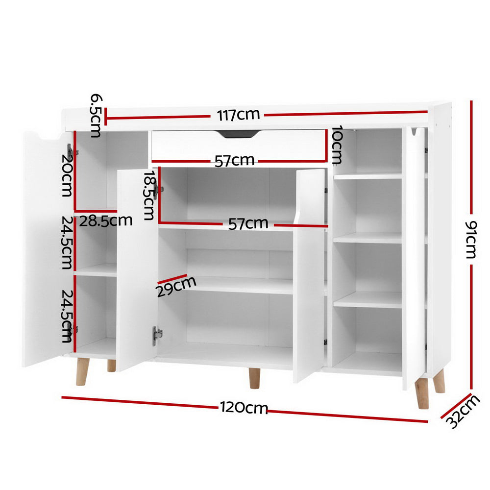 Shoe Cabinet Shoes Storage Rack 120cm Organiser White Drawer Cupboard