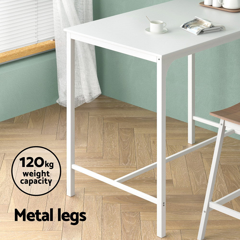 Bar Table Dining Desk High Kitchen Shelf Metal Legs Cafe Pub - White