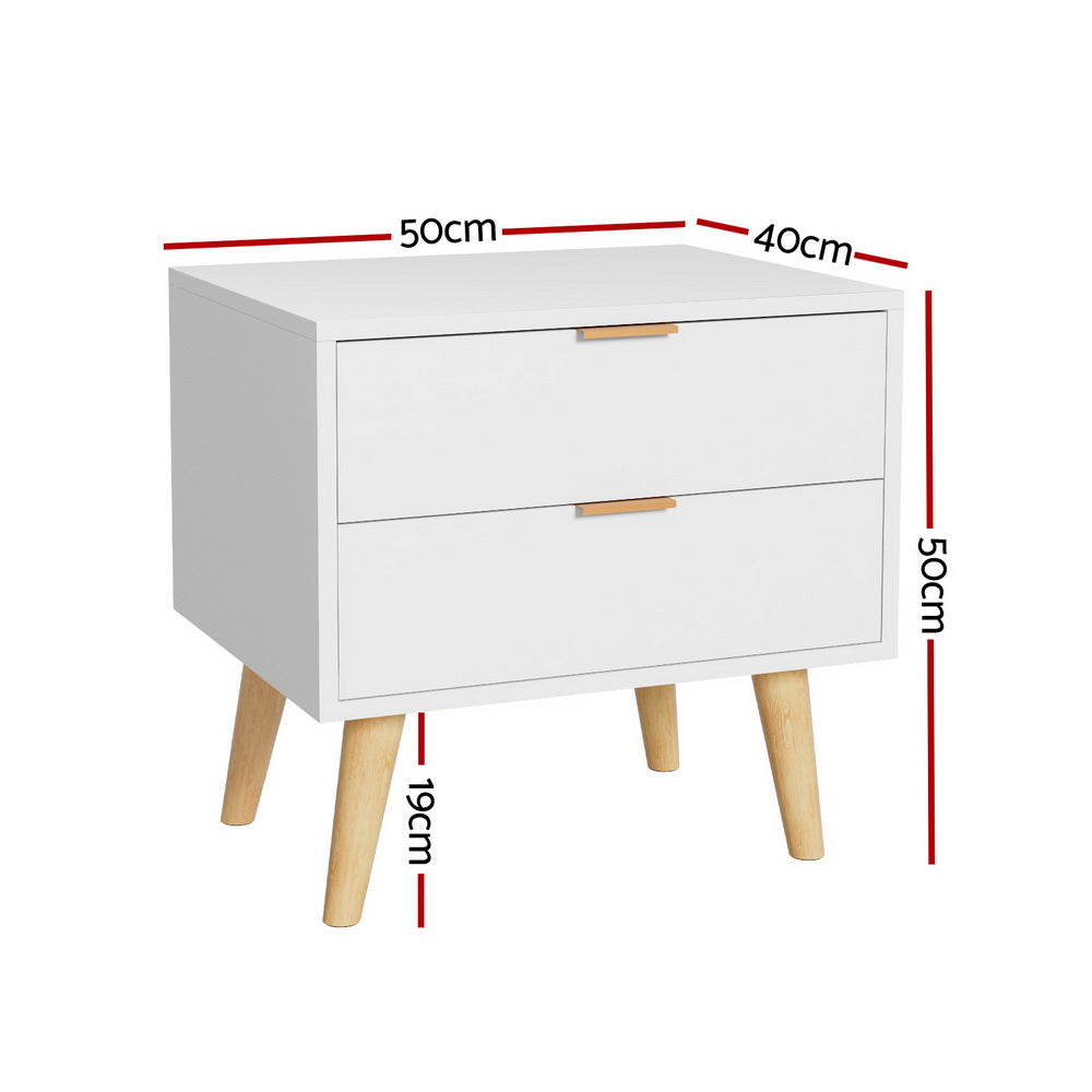 Barrie Wooden Bedside Tables with 2 Drawers - White