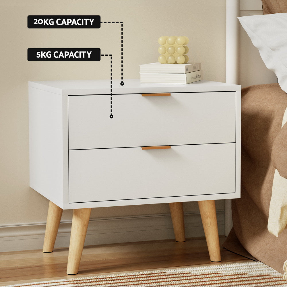 Barrie Wooden Bedside Tables with 2 Drawers - White