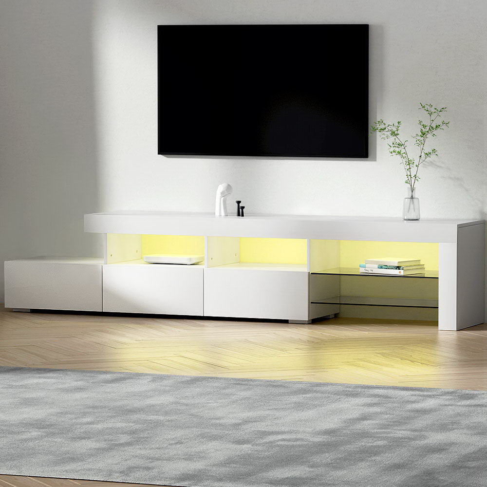 Trina 215cm TV Cabinet Entertainment Unit Stand RGB LED Gloss Furniture - White