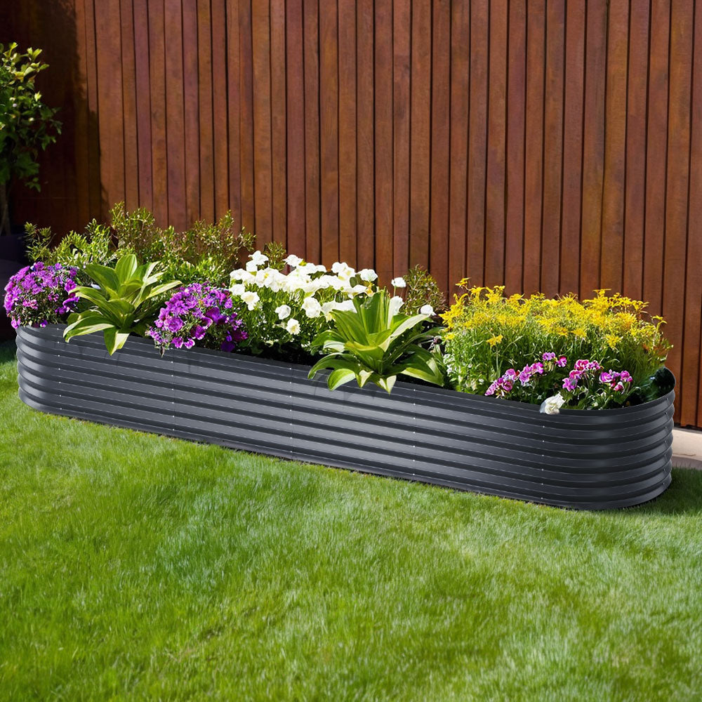 Garden Bed 320x80x42cm Oval Planter Box Raised Container Galvanised