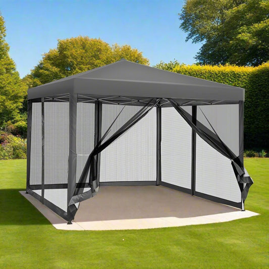 Instahut Gazebo Pop Up Marquee 3x3m Wedding Party Outdoor Camping Tent Canopy Shade Mesh Wall Grey