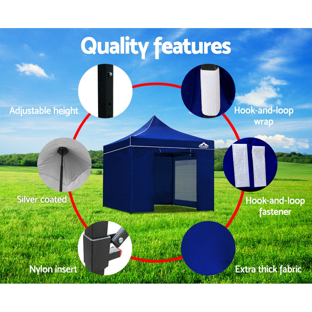 Instahut Gazebo Pop Up Marquee 3x3 Folding Tent Outdoor Camping 500D Oxford Blue