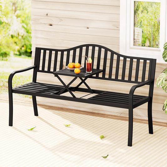 Calliope Outdoor Garden Bench Steel Foldable Table Furniture Patio Loveseat - Black