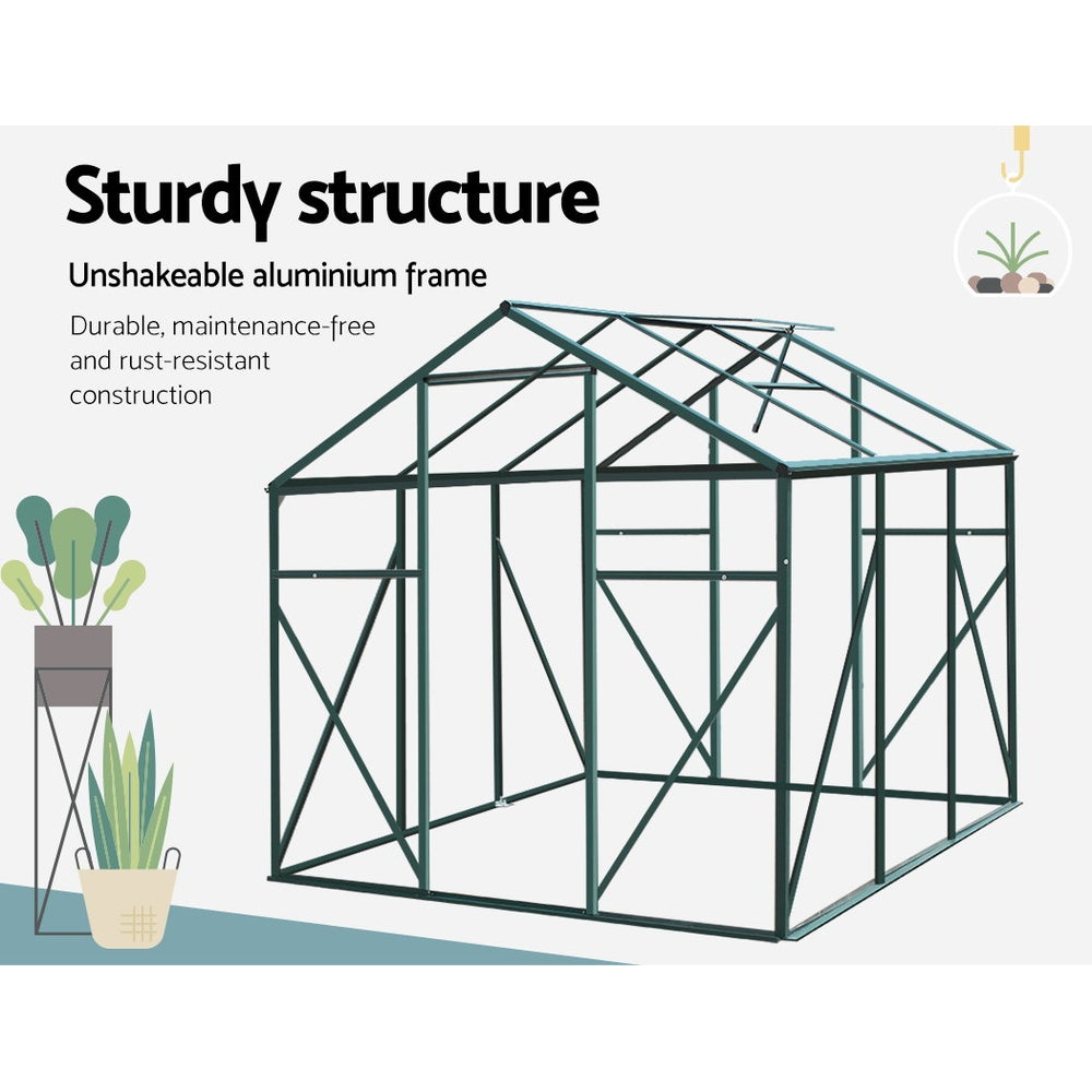 Greenhouse 1.9x1.9x1.83M Aluminium Polycarbonate Green House Garden Shed