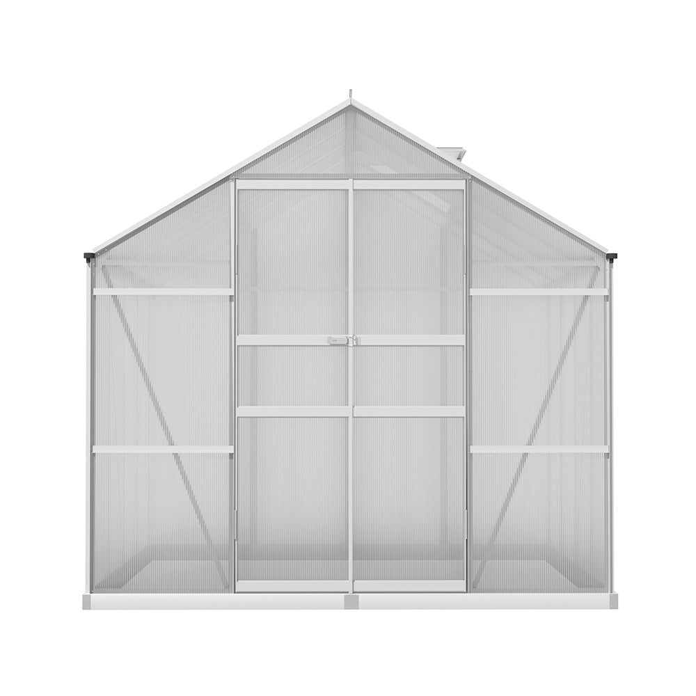 Greenhouse 2.42x2.5x2.26M Aluminium Double Doors Green House Garden Shed