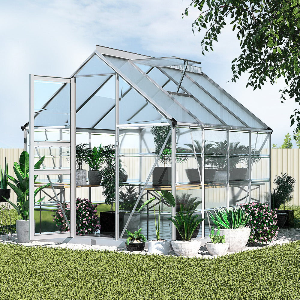 Greenhouse 2.48x1.89x2M Aluminium Polycarbonate Green House Garden Shed