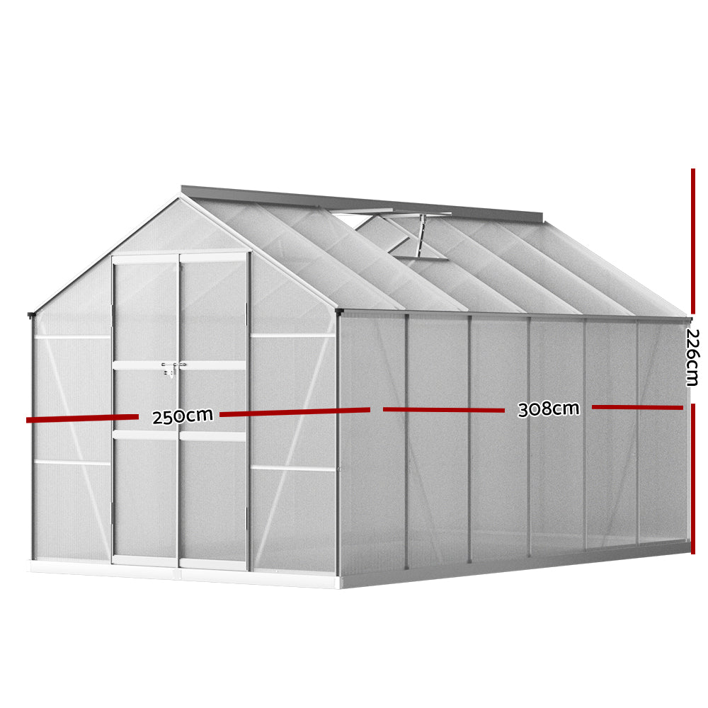 Greenhouse Aluminium Polycarbonate Green House Garden Shed 3x2.5M