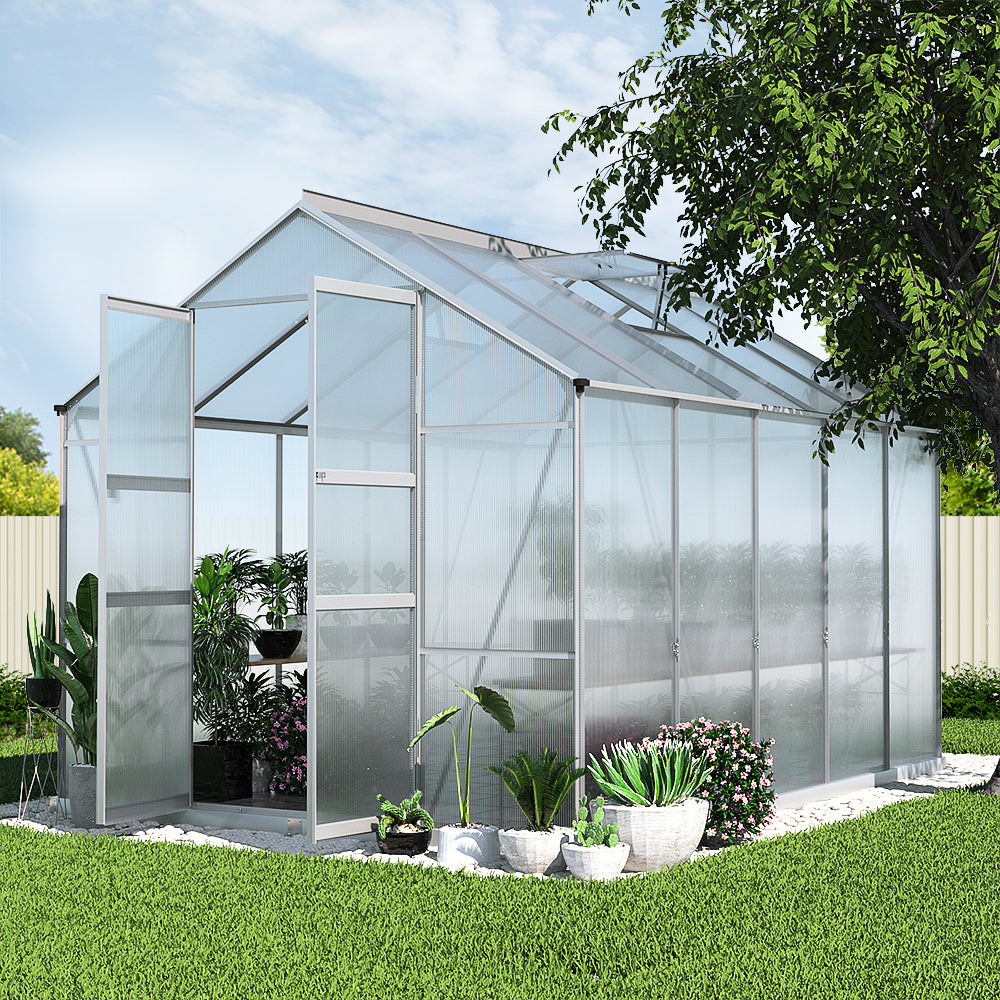 Greenhouse Aluminium Polycarbonate Green House Garden Shed 3x2.5M