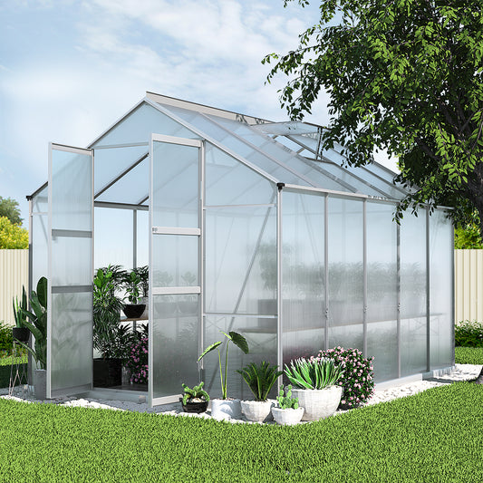 Greenfingers Greenhouse 3x2.5x2.26M Double Doors Aluminium Green House Garden Shed