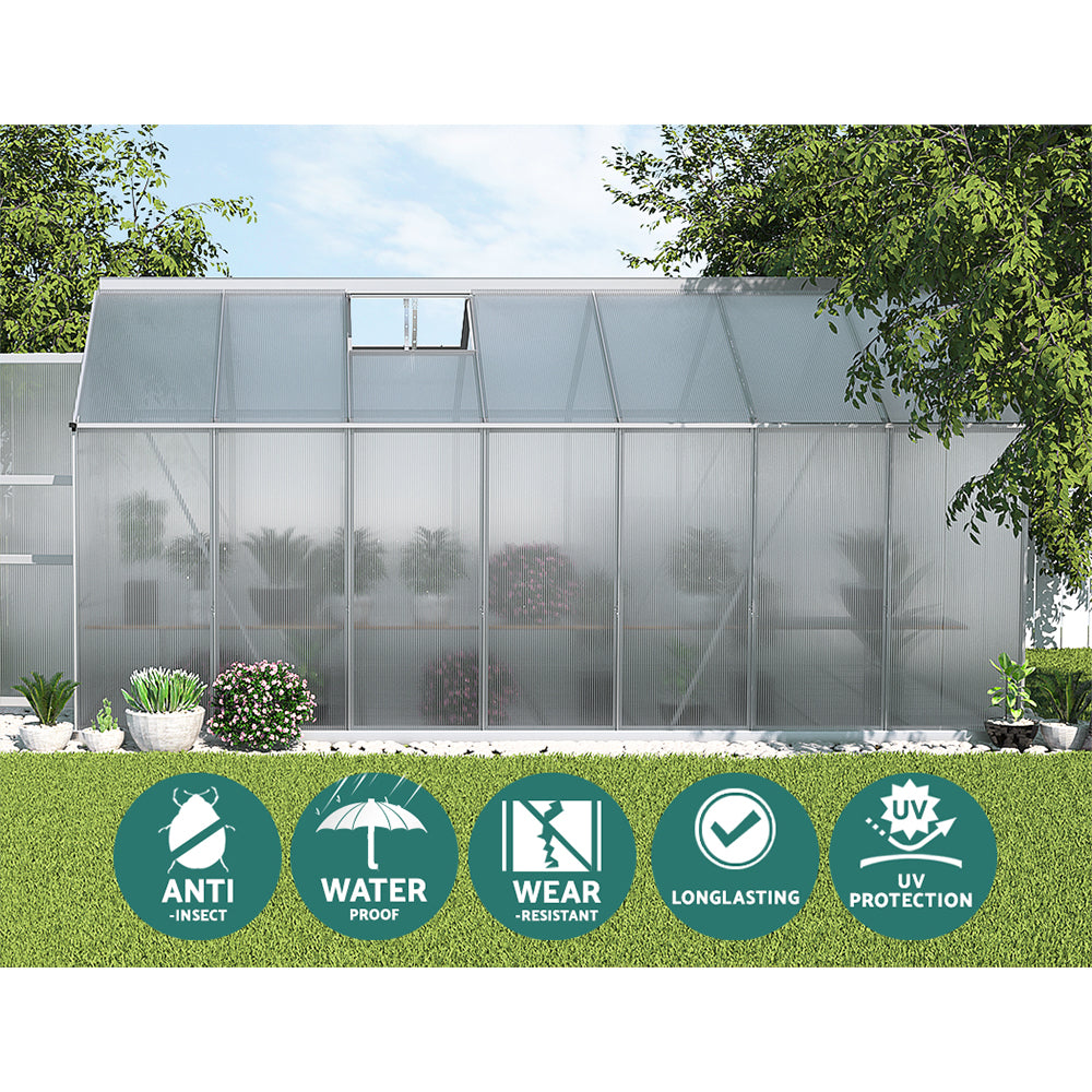 Greenhouse Aluminium Green House Garden Shed Polycarbonate 4.1x2.5M