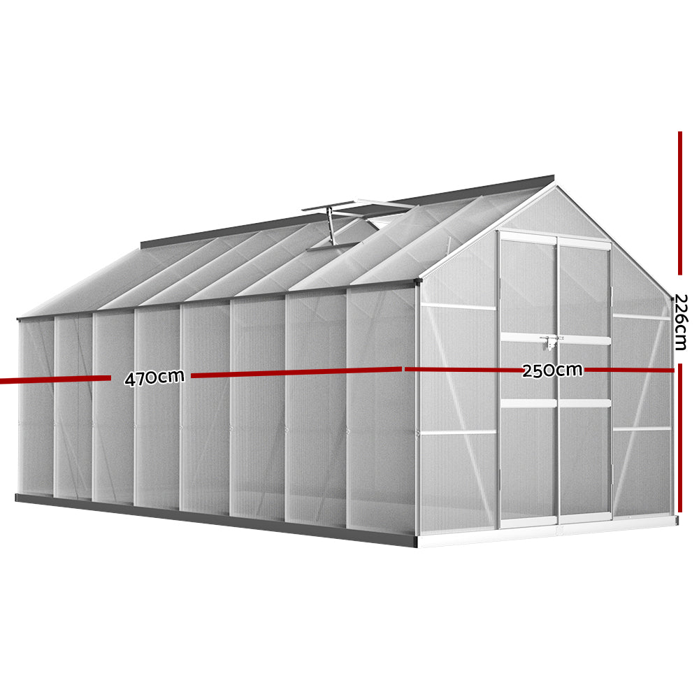 Aluminium Greenhouse Polycarbonate Green House Garden Shed 4.7x2.5M