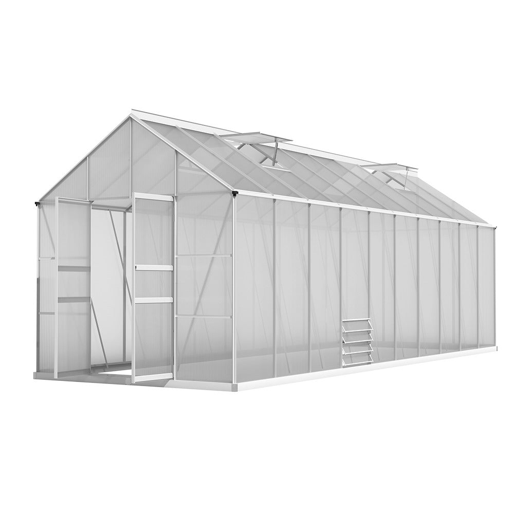 Greenhouse 6.03x2.44x2.68M Double Doors Aluminium Green House Garden Shed