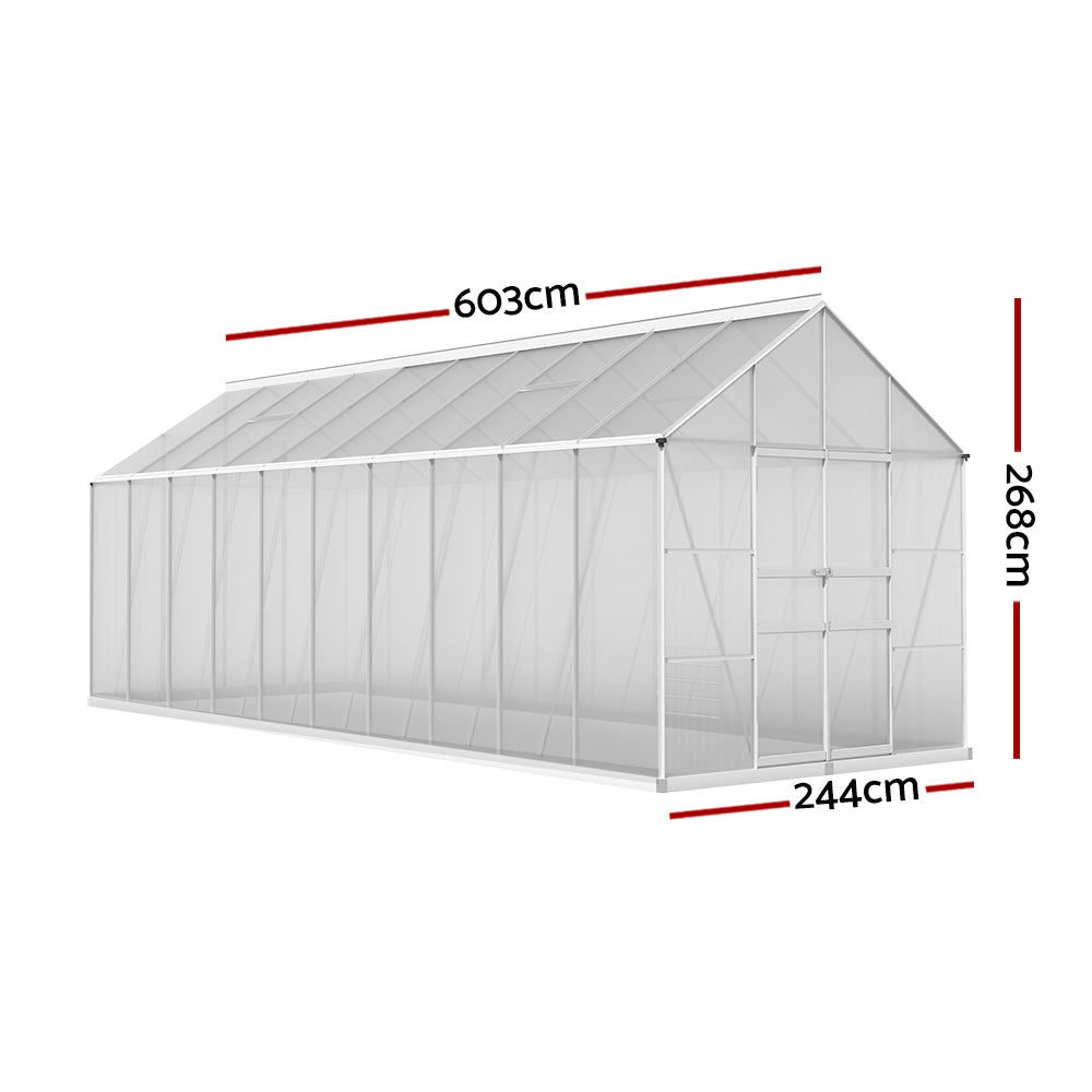 Greenhouse 6.03x2.44x2.68M Double Doors Aluminium Green House Garden Shed