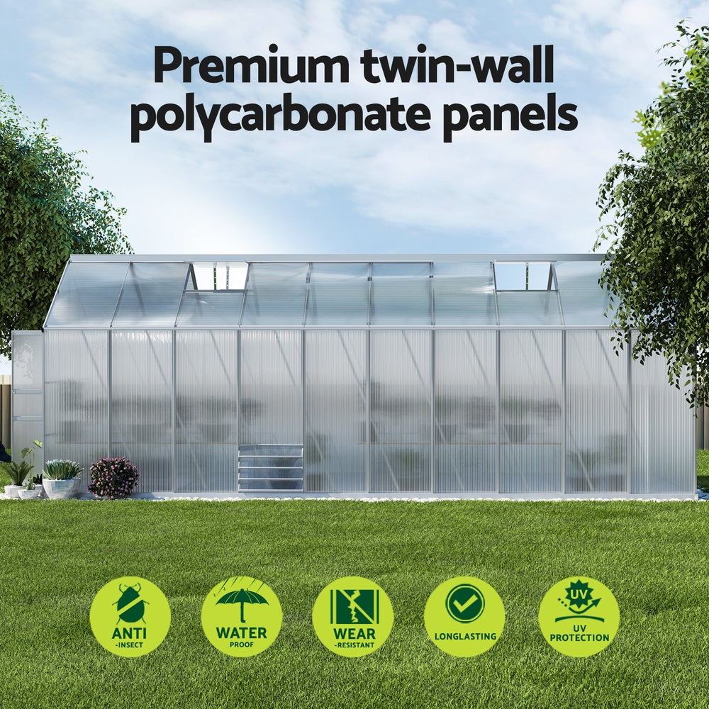 Greenhouse 6.03x2.44x2.68M Double Doors Aluminium Green House Garden Shed