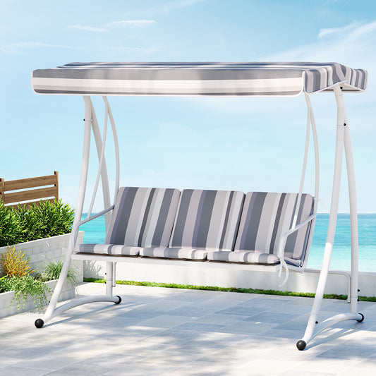 Astride Swing Chair Outdoor Furniture Garden Canopy Bench Seat - White & Green