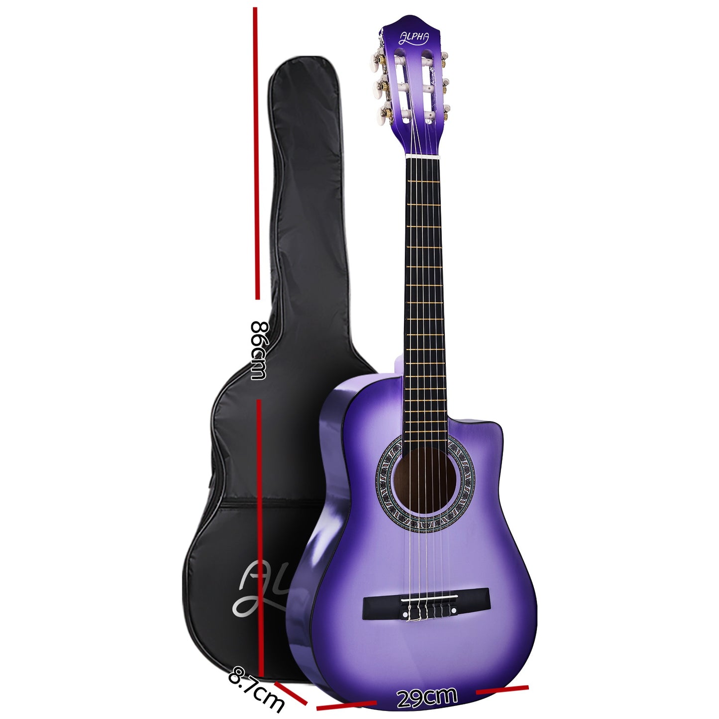 Alpha 34 Inch Classical Guitar Wooden Body Nylon String w/ Stand Beginner Purple