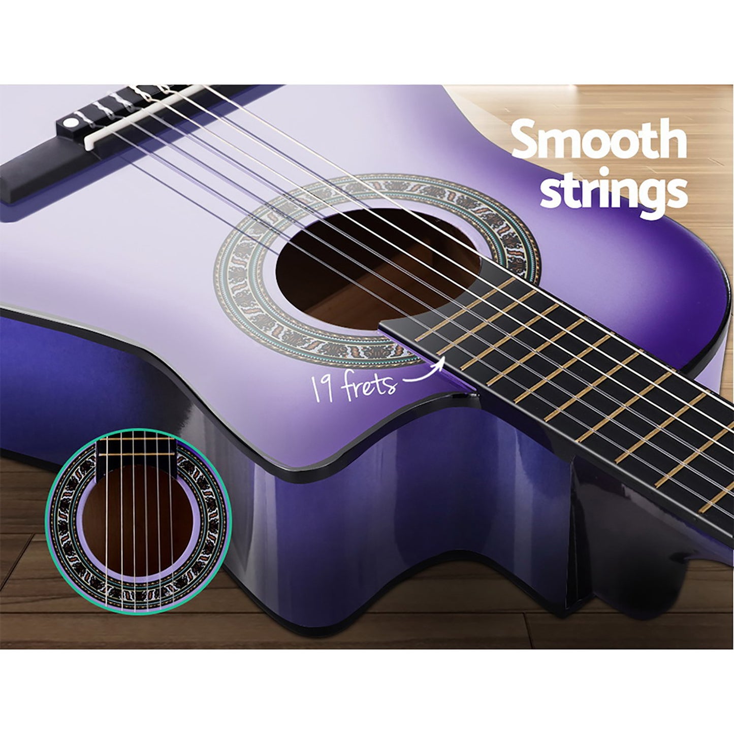 Alpha 34 Inch Classical Guitar Wooden Body Nylon String w/ Stand Beginner Purple