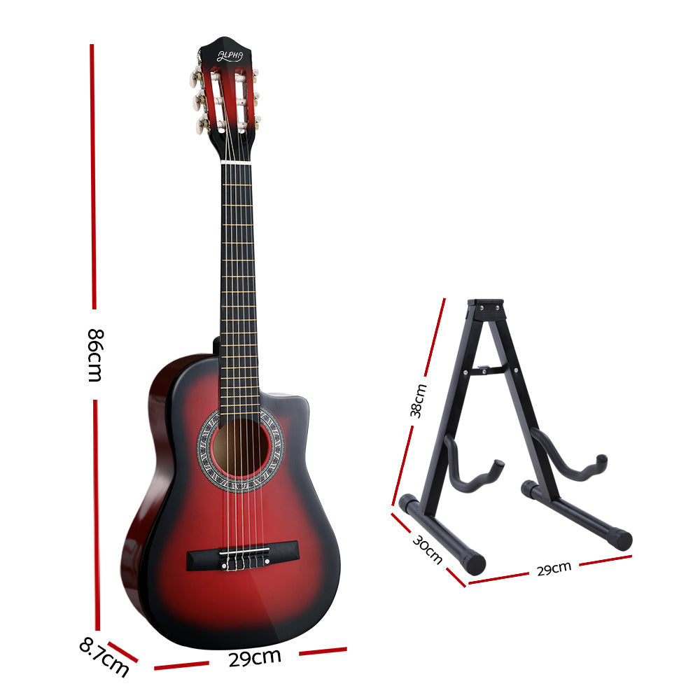 Alpha 34 Inch Classical Guitar Wooden Body Nylon String w/ Stand Beginner Red