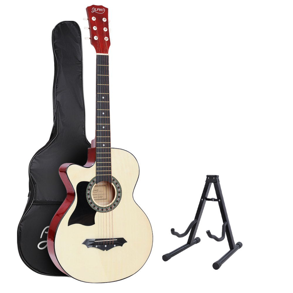 Alpha 38 Inch Acoustic Guitar Wooden Body Steel String w/ Stand Left-Handed