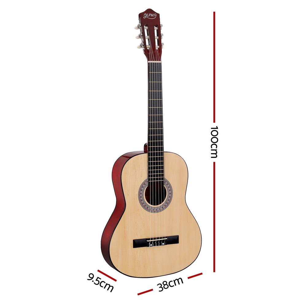 Alpha 39 Inch Classical Guitar Wooden Body Nylon String Beginner Gift Natural