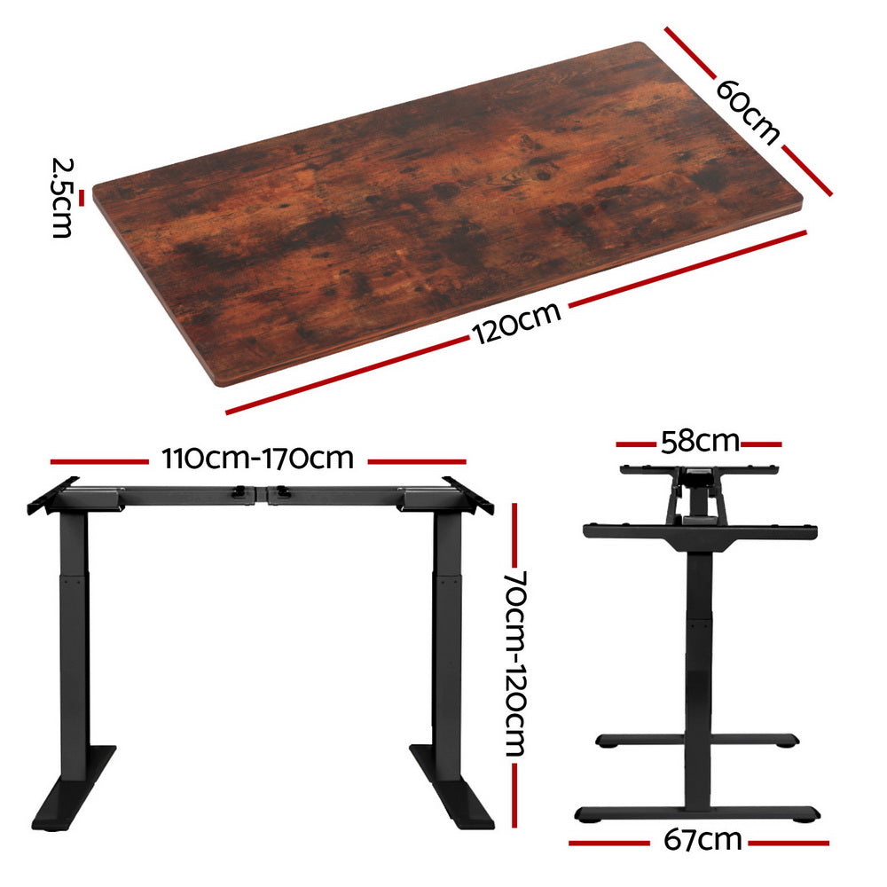 Artiss Standing Desk Motorised Dual Motor Rustic Brwon 120cm