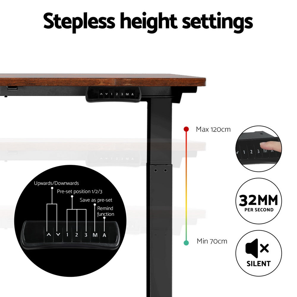 Artiss Standing Desk Motorised Dual Motor Rustic Brwon 120cm