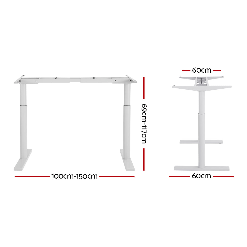 Standing Desk Frame Only Dual Motor Motorised Adjustable 125KG Load - White