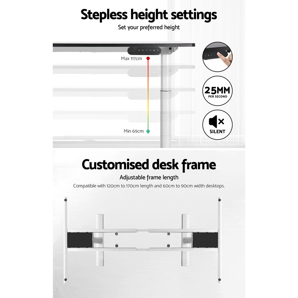 Standing Desk Frame Only Dual Motor Motorised Adjustable 125KG Load - White