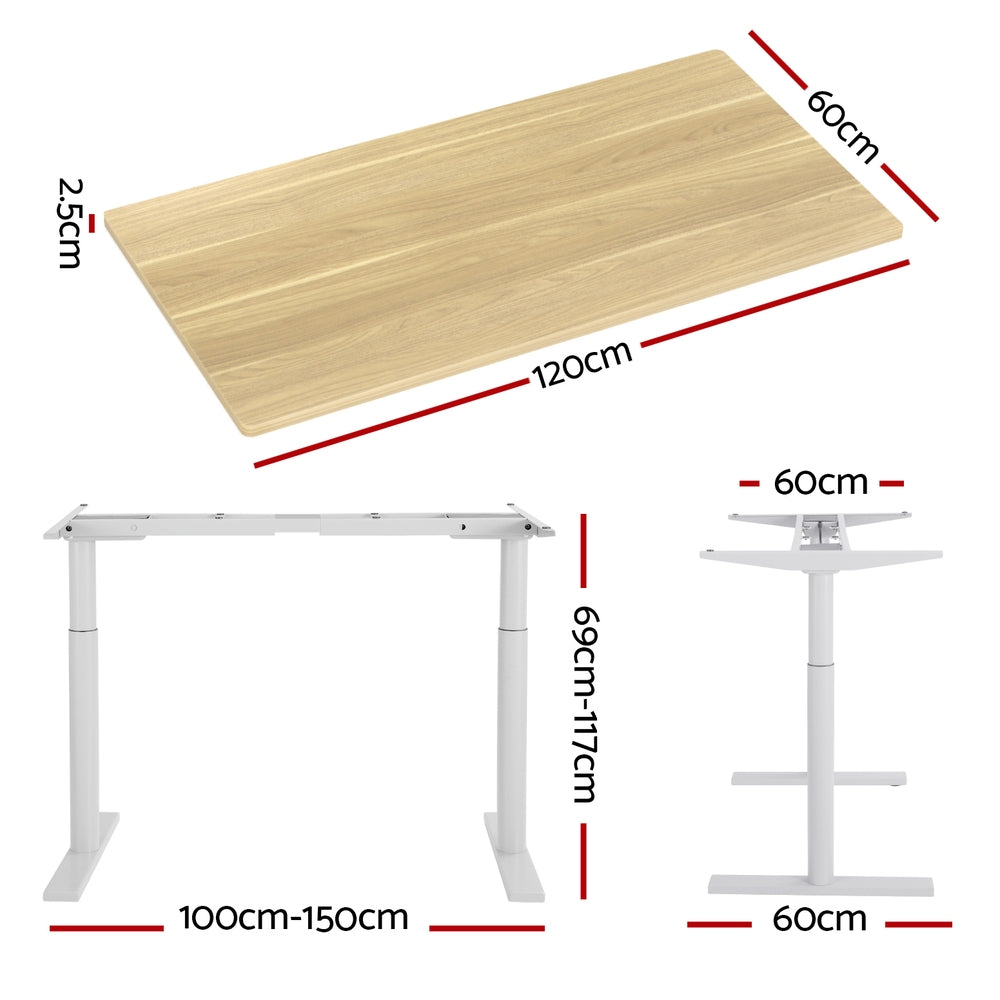 Artiss Standing Desk Motorised Electric Dual Motor 120cm White Oak