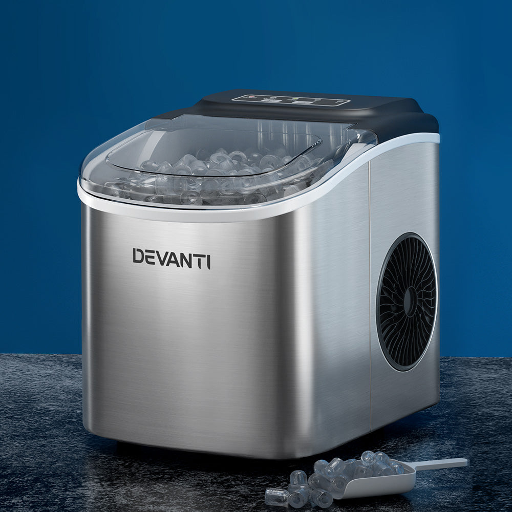 Devanti 12kg Ice Maker Machine with Self Cleaning Silver