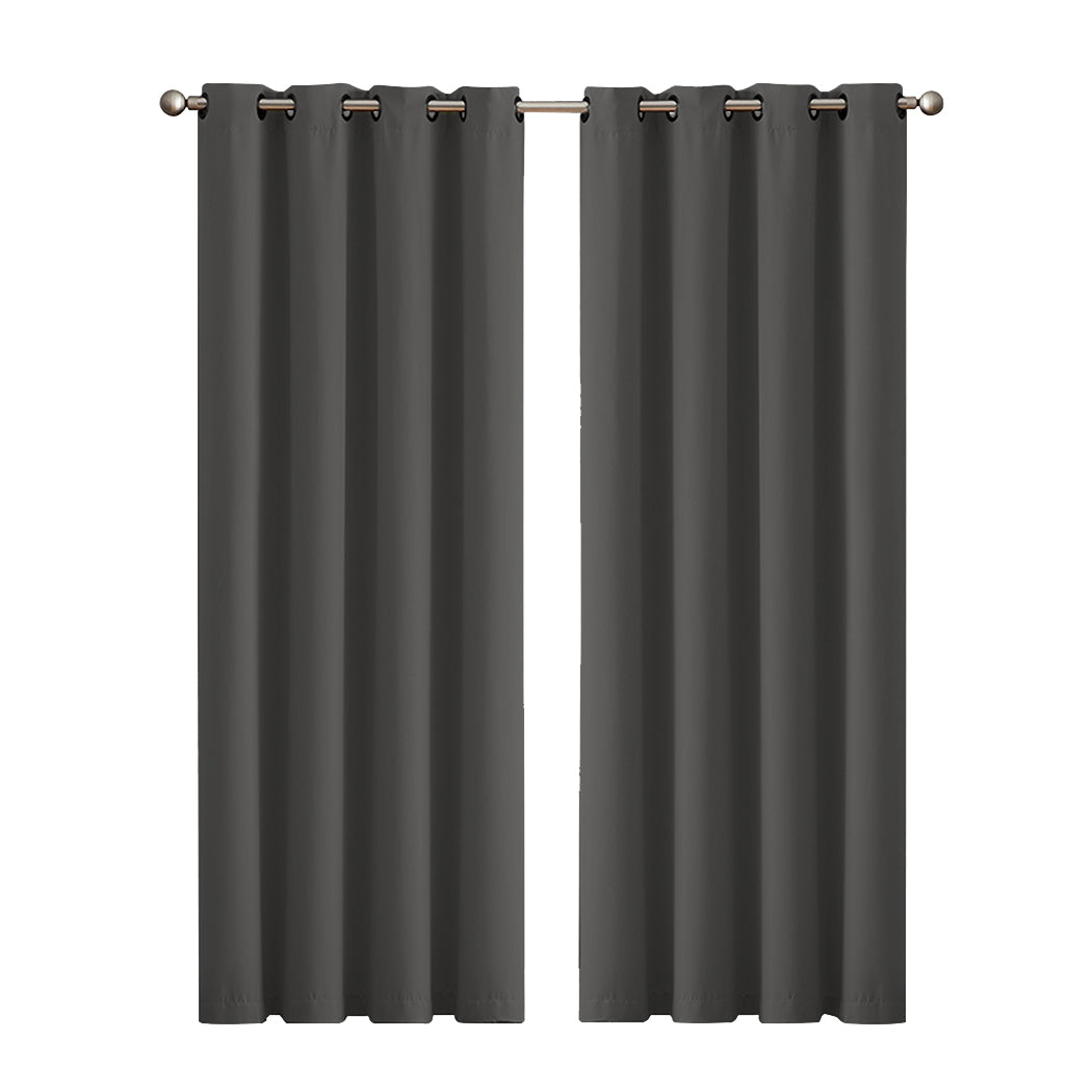 Set of 2 132x160cm Blockout Curtains Panels 3 Layers - Charcoal