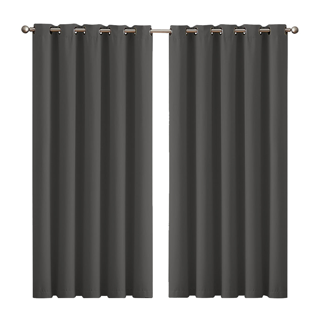 Set of 2 180x230cm Blockout Curtains Panels 3 Layers - Charcoal