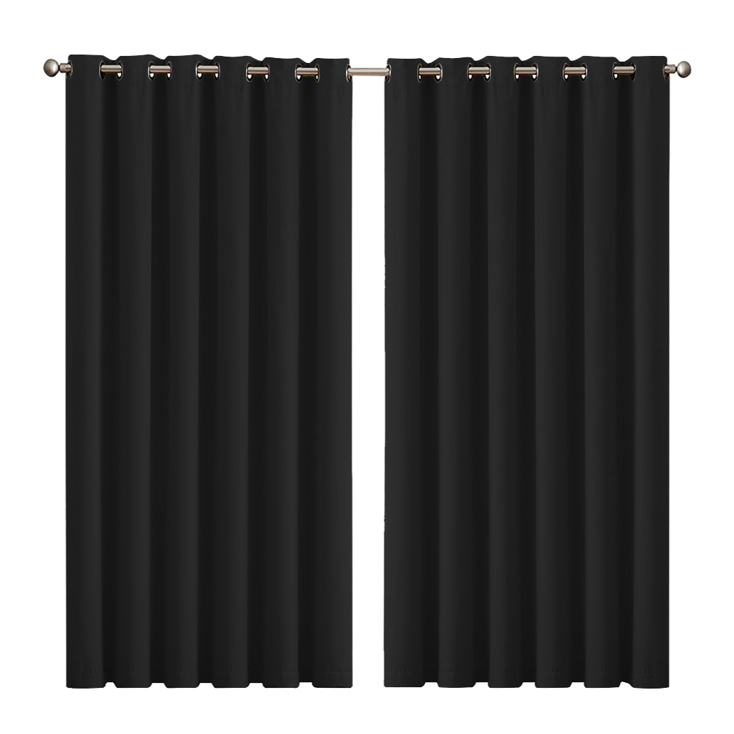 Set of 2 240x230cm Blockout Curtains Panels 3 Layers - Black