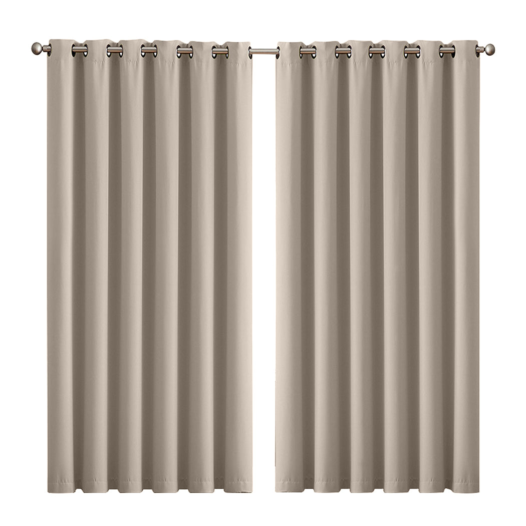 Set of 2 240x230cm Blockout Curtains Panels 3 Layers - Beige